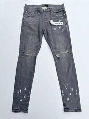 Purple Brand P001 Grey Paint Splatter Slim Jeans Size 32 (WGKS122)